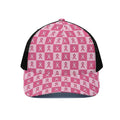 Breast Cancer Awareness Pattern Print Black Mesh Trucker Hat