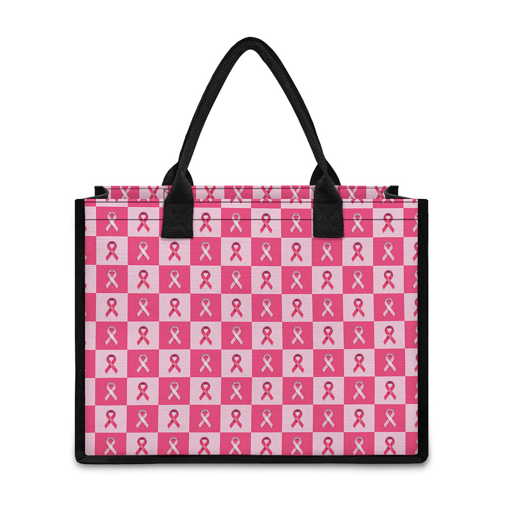 Breast Cancer Awareness Pattern Print Canvas Tote Bag