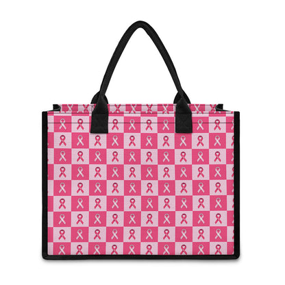 Breast Cancer Awareness Pattern Print Canvas Tote Bag