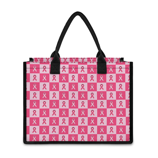 Breast Cancer Awareness Pattern Print Canvas Tote Bag