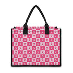 Breast Cancer Awareness Pattern Print Canvas Tote Bag