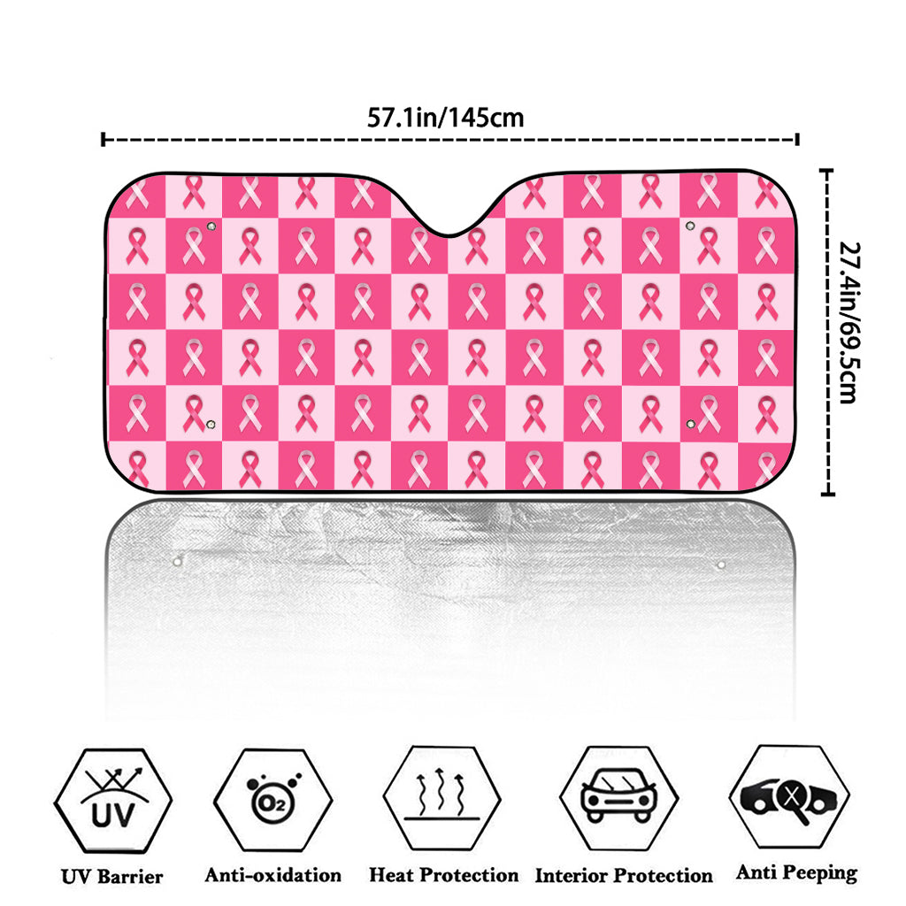 Breast Cancer Awareness Pattern Print Car Windshield Sun Shade