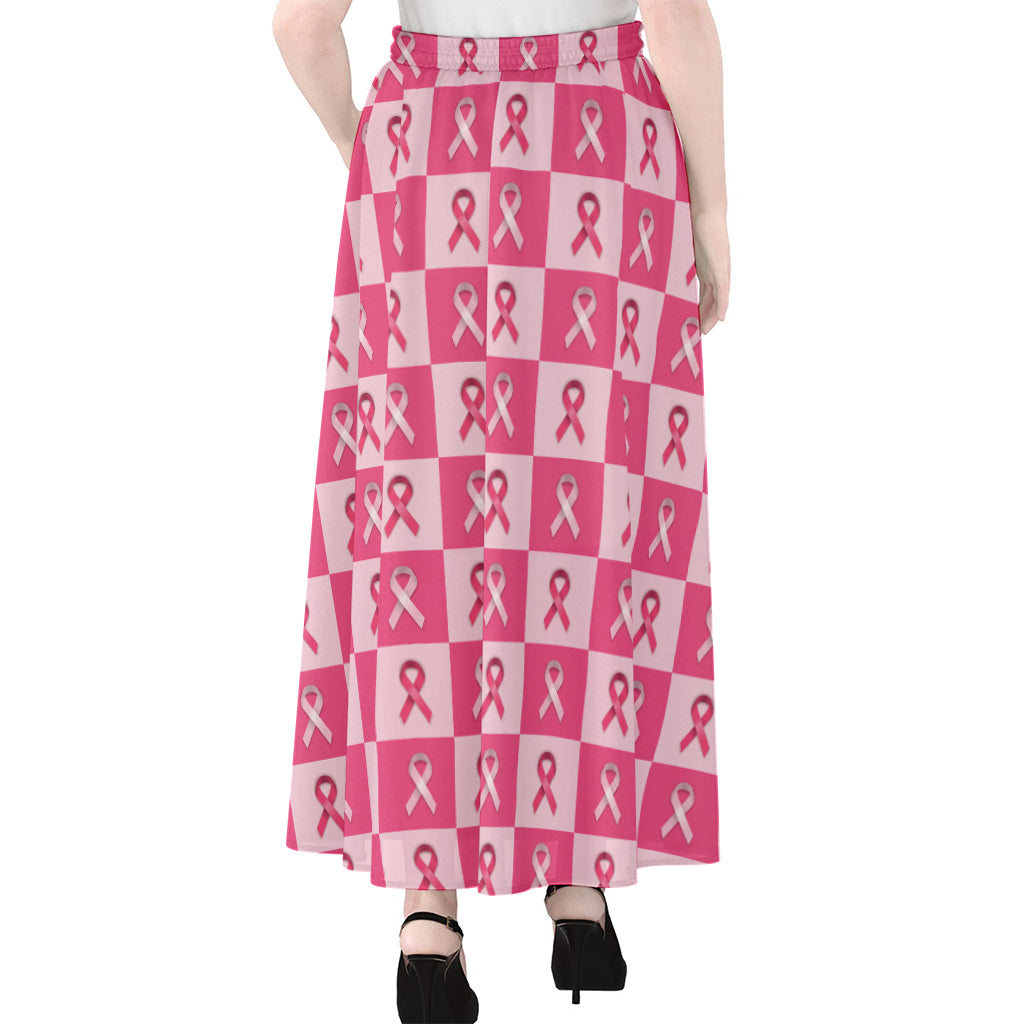 Breast Cancer Awareness Pattern Print Chiffon Maxi Skirt
