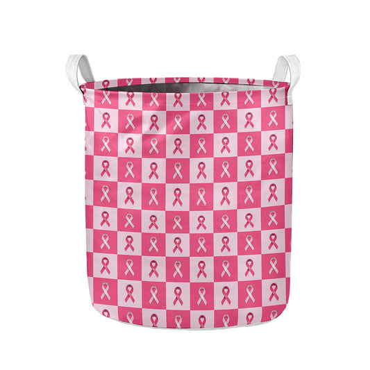 Breast Cancer Awareness Pattern Print Collapsible Laundry Basket