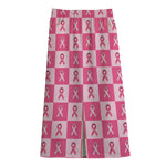 Breast Cancer Awareness Pattern Print Cotton Front Slit Maxi Skirt