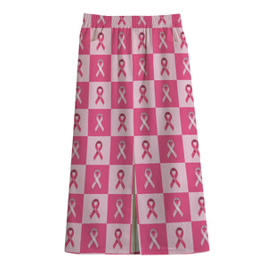 Breast Cancer Awareness Pattern Print Cotton Front Slit Maxi Skirt