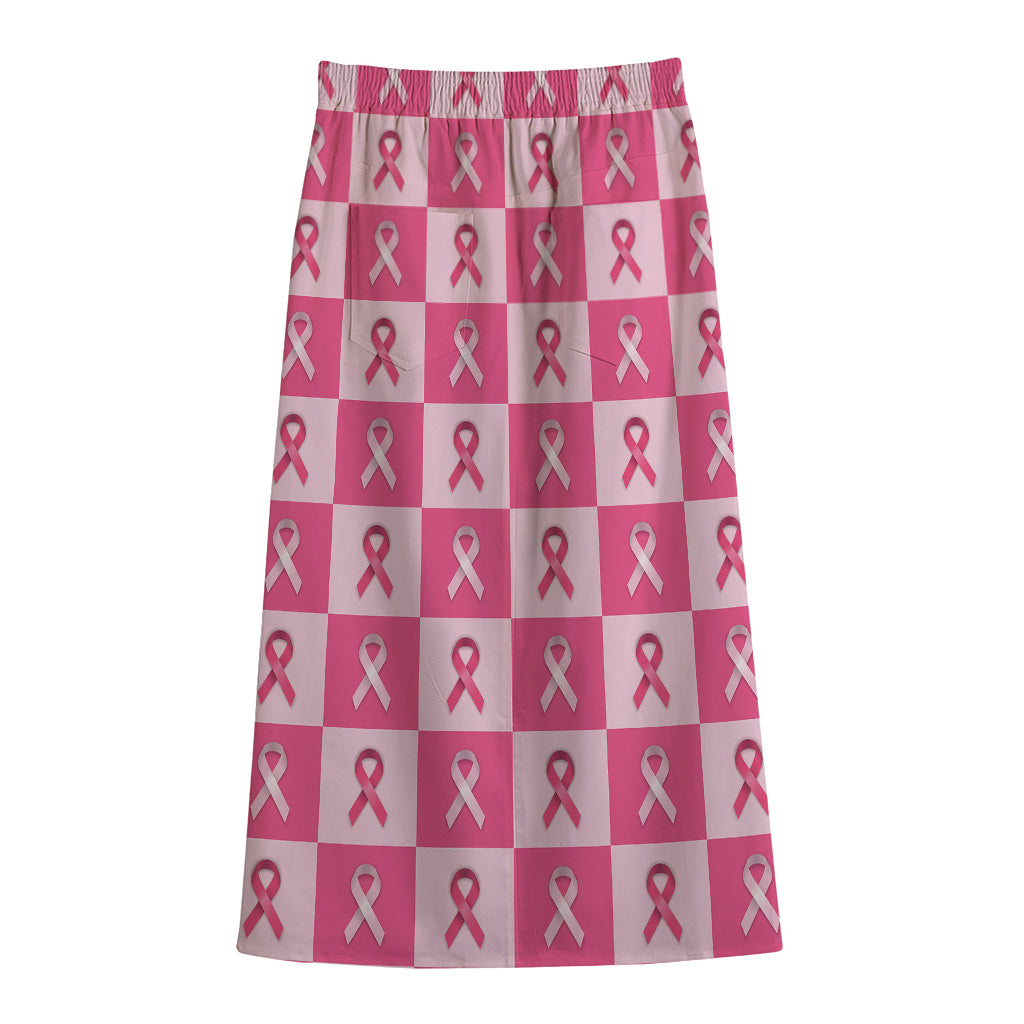 Breast Cancer Awareness Pattern Print Cotton Front Slit Maxi Skirt