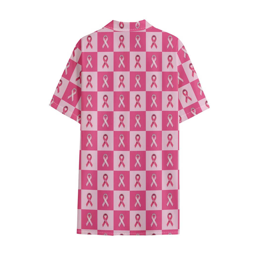 Breast Cancer Awareness Pattern Print Cotton Hawaiian Shirt