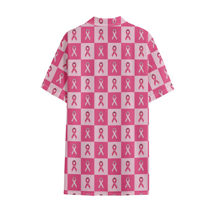 Breast Cancer Awareness Pattern Print Cotton Hawaiian Shirt