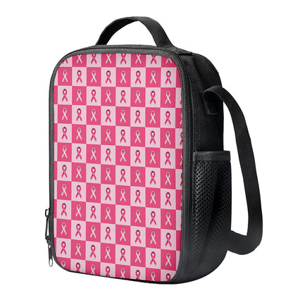 Breast Cancer Awareness Pattern Print Crossbody Lunch Bag