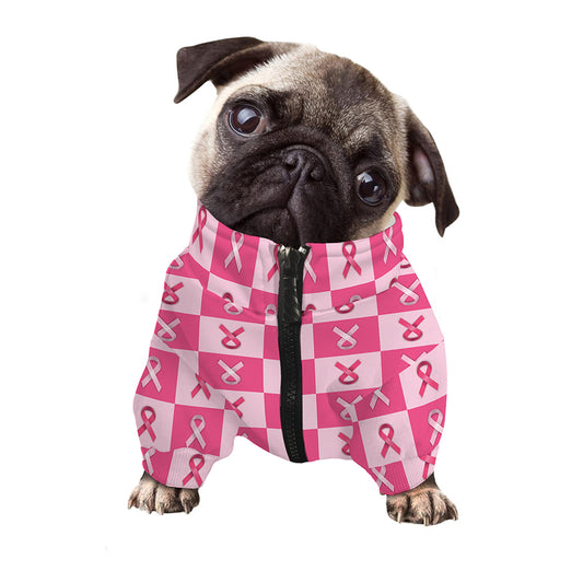 Breast Cancer Awareness Pattern Print Dog Zip Up Jacket