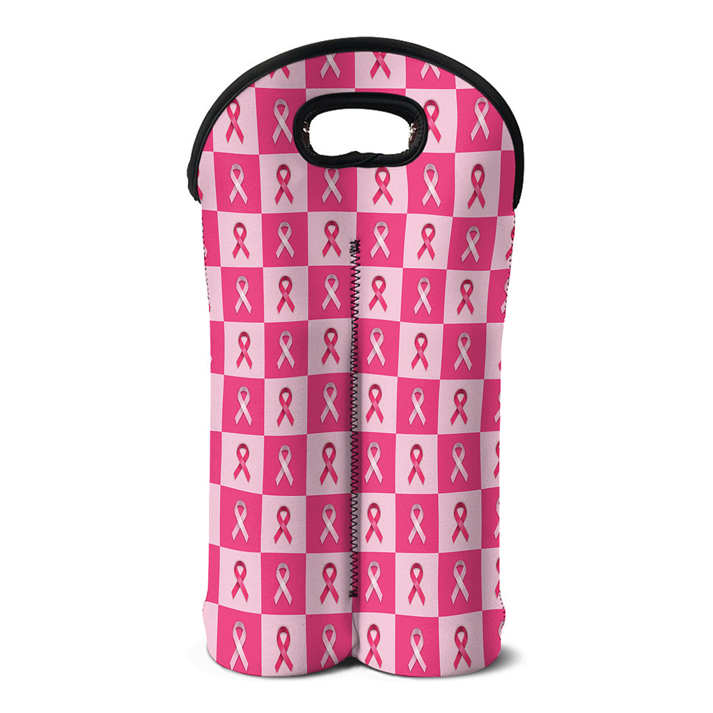 Breast Cancer Awareness Pattern Print Double Neoprene Wine Tote