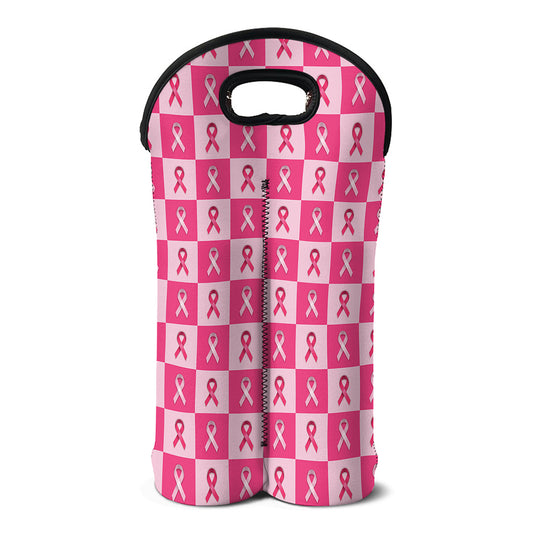Breast Cancer Awareness Pattern Print Double Neoprene Wine Tote