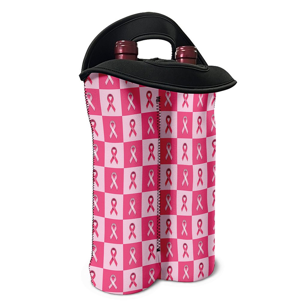 Breast Cancer Awareness Pattern Print Double Neoprene Wine Tote
