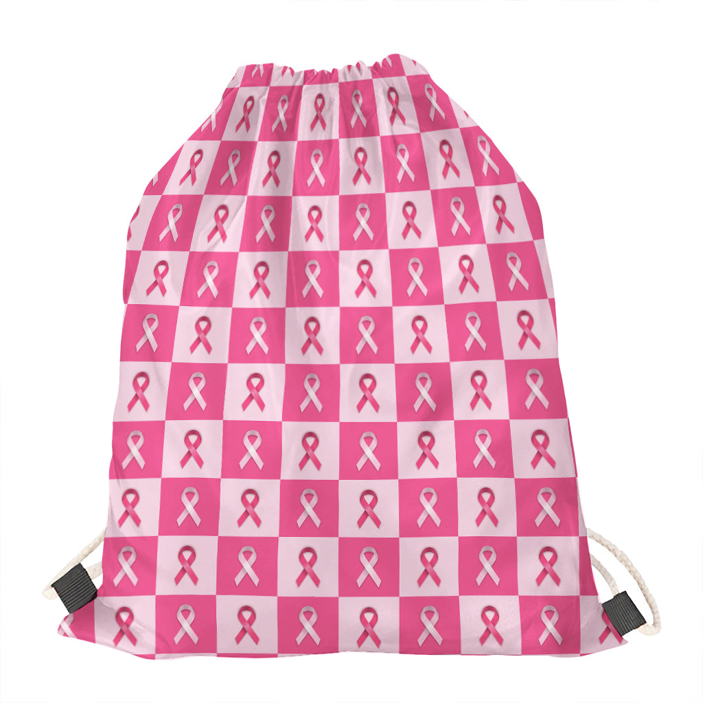 Breast Cancer Awareness Pattern Print Drawstring Bag