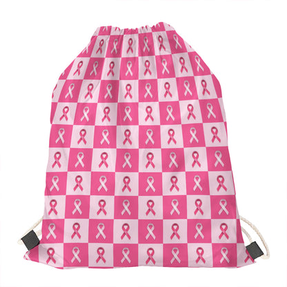 Breast Cancer Awareness Pattern Print Drawstring Bag