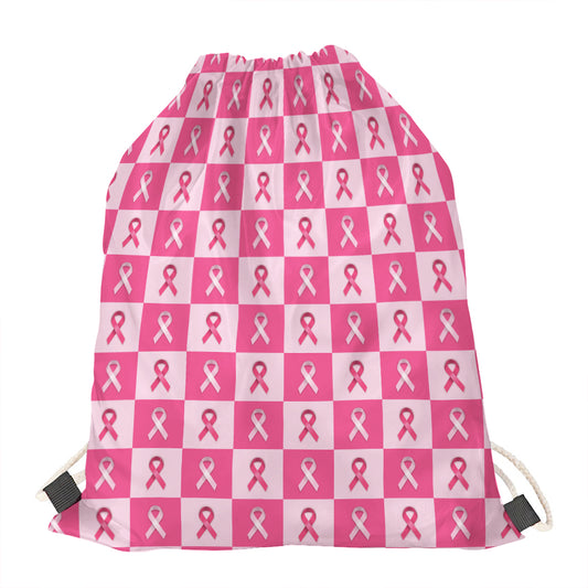 Breast Cancer Awareness Pattern Print Drawstring Bag
