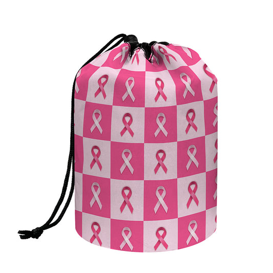 Breast Cancer Awareness Pattern Print Drawstring Makeup Bag