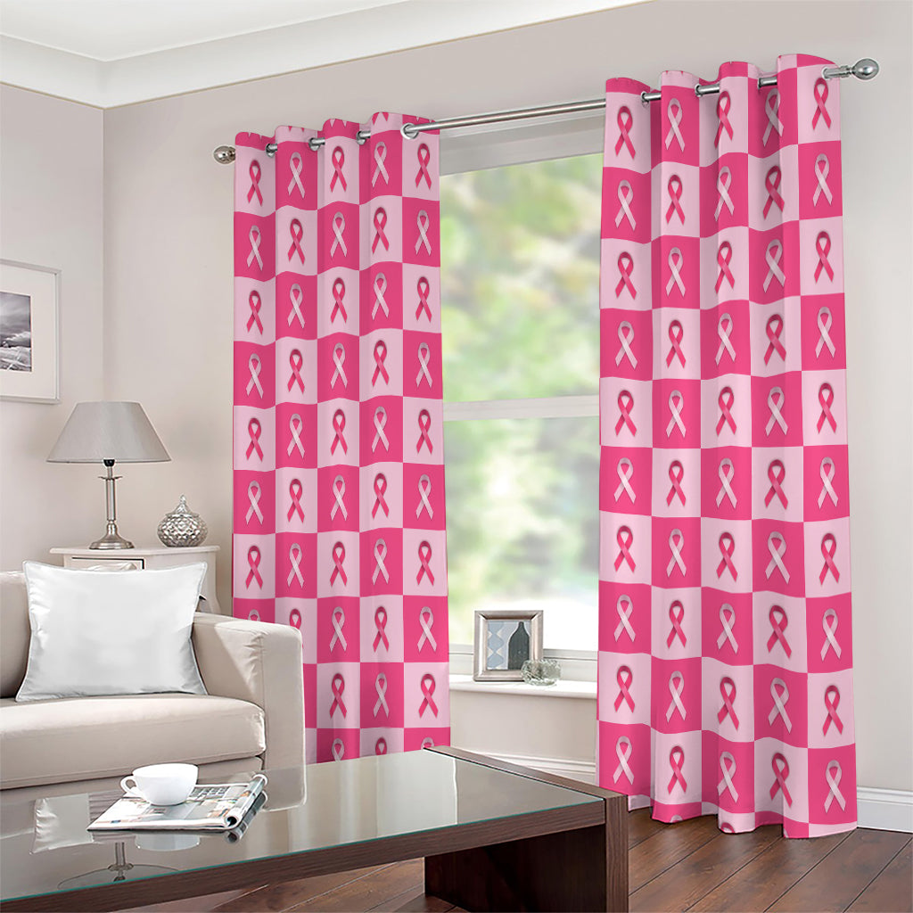 Breast Cancer Awareness Pattern Print Extra Wide Grommet Curtains