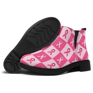 Breast Cancer Awareness Pattern Print Flat Ankle Boots