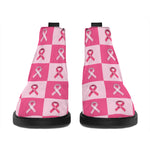 Breast Cancer Awareness Pattern Print Flat Ankle Boots