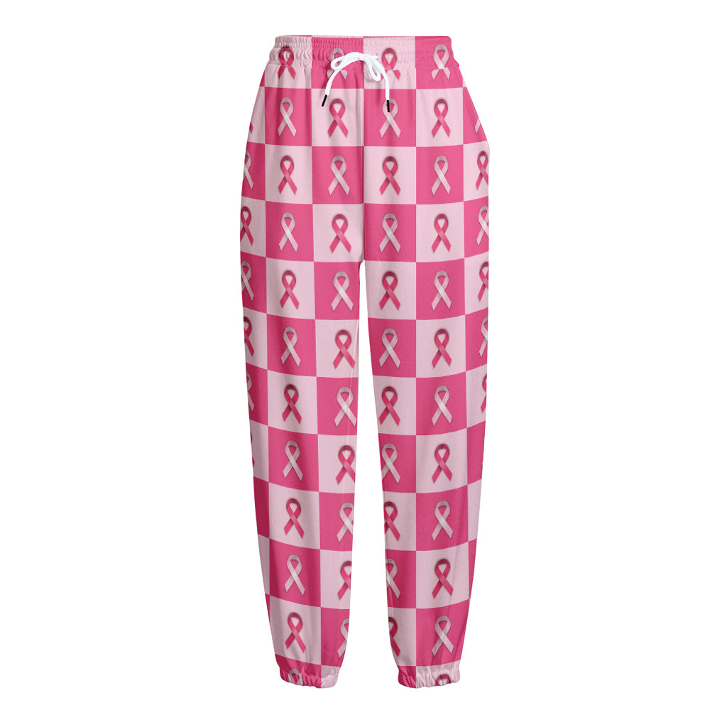 Breast Cancer Awareness Pattern Print Fleece Lined Knit Pants