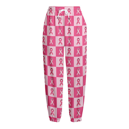 Breast Cancer Awareness Pattern Print Fleece Lined Knit Pants