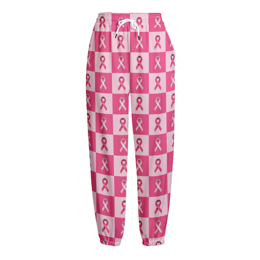 Breast Cancer Awareness Pattern Print Fleece Lined Knit Pants