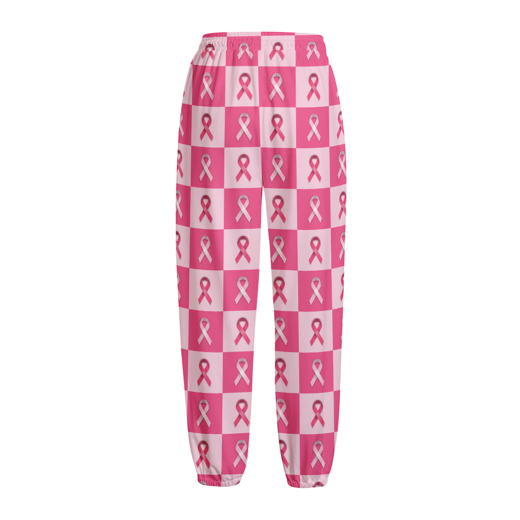 Breast Cancer Awareness Pattern Print Fleece Lined Knit Pants
