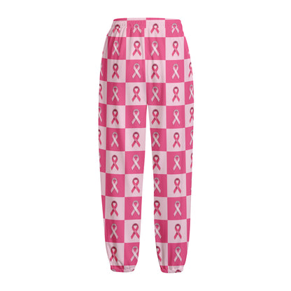 Breast Cancer Awareness Pattern Print Fleece Lined Knit Pants