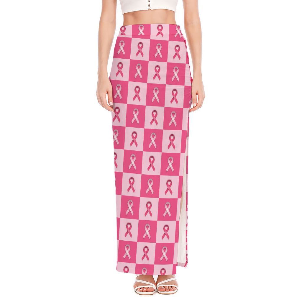 Breast Cancer Awareness Pattern Print High Slit Maxi Skirt