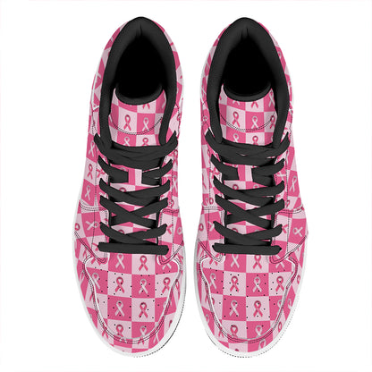 Breast Cancer Awareness Pattern Print High Top Leather Sneakers