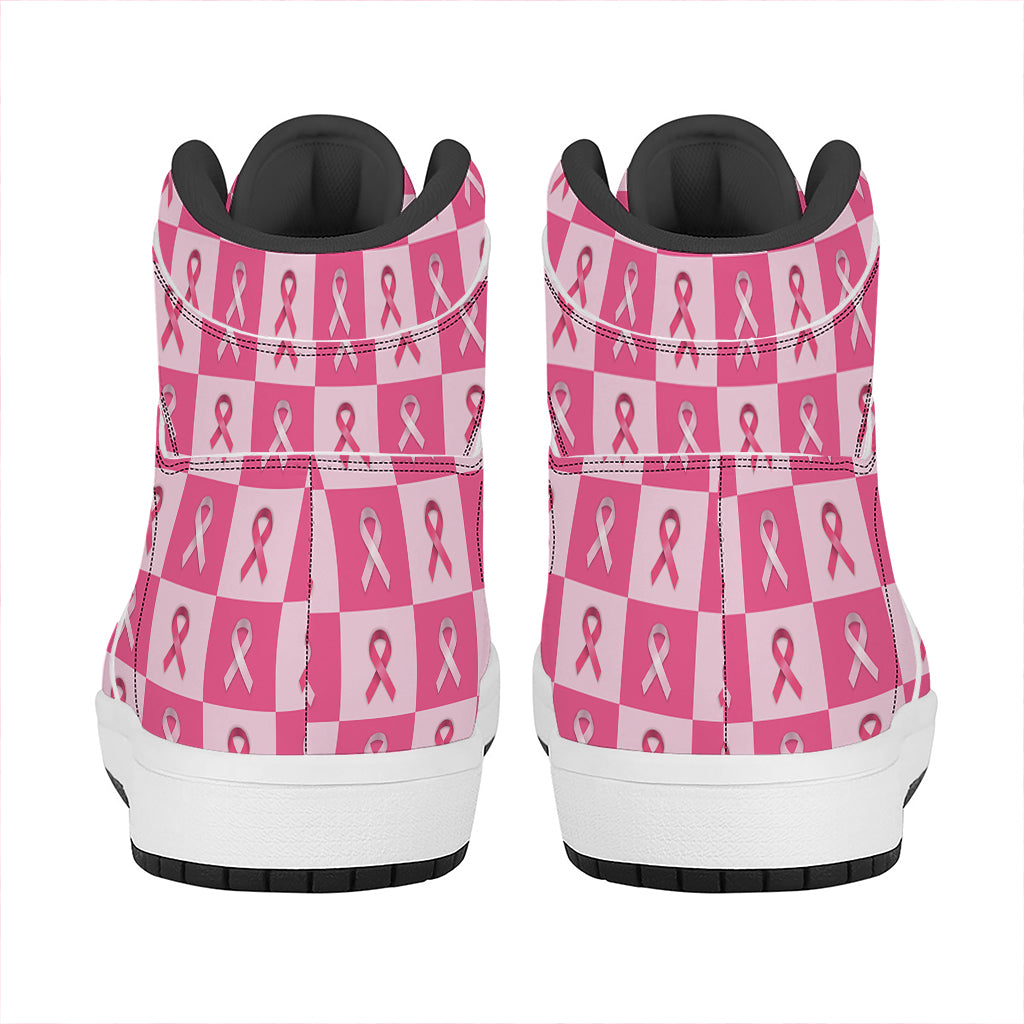 Breast Cancer Awareness Pattern Print High Top Leather Sneakers