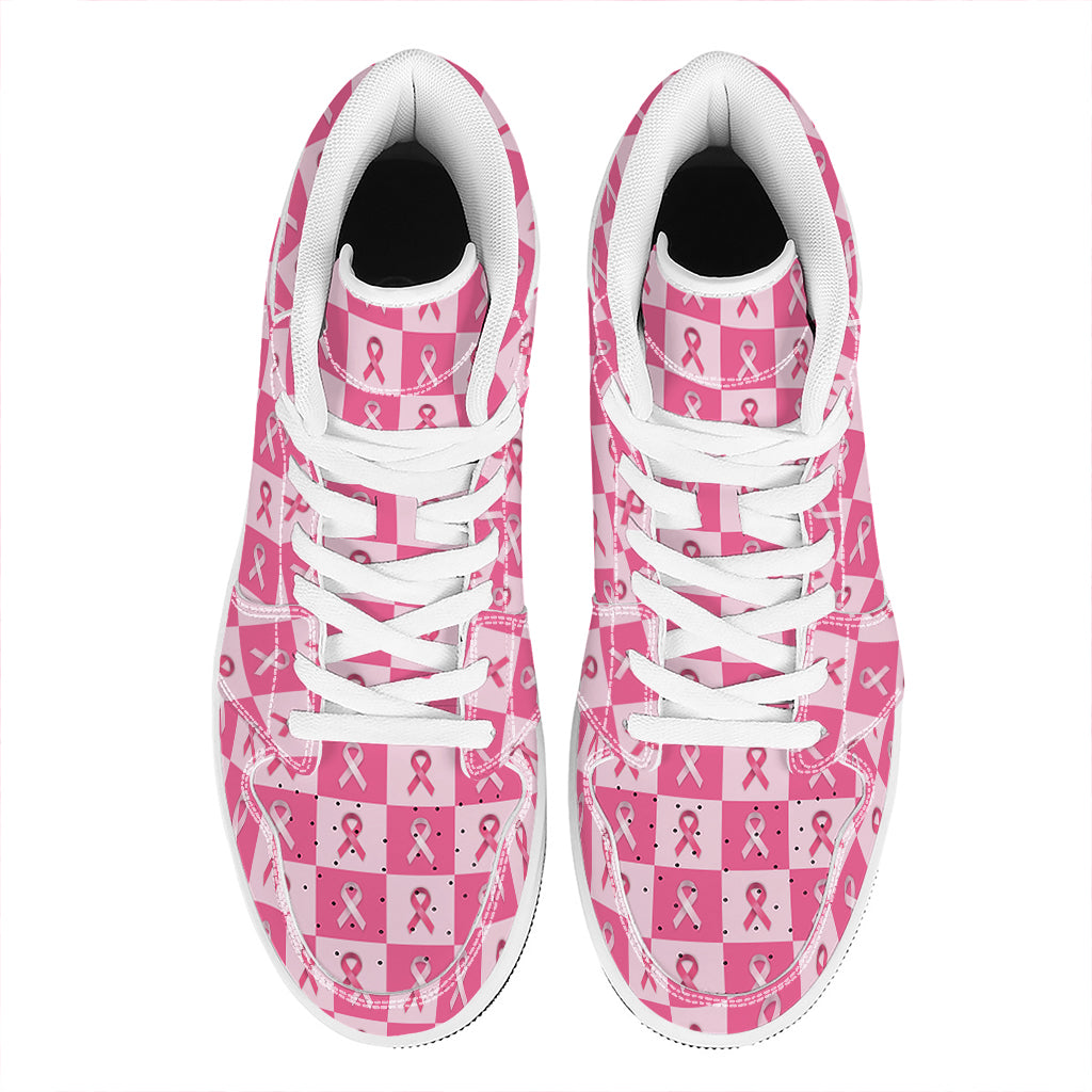 Breast Cancer Awareness Pattern Print High Top Leather Sneakers