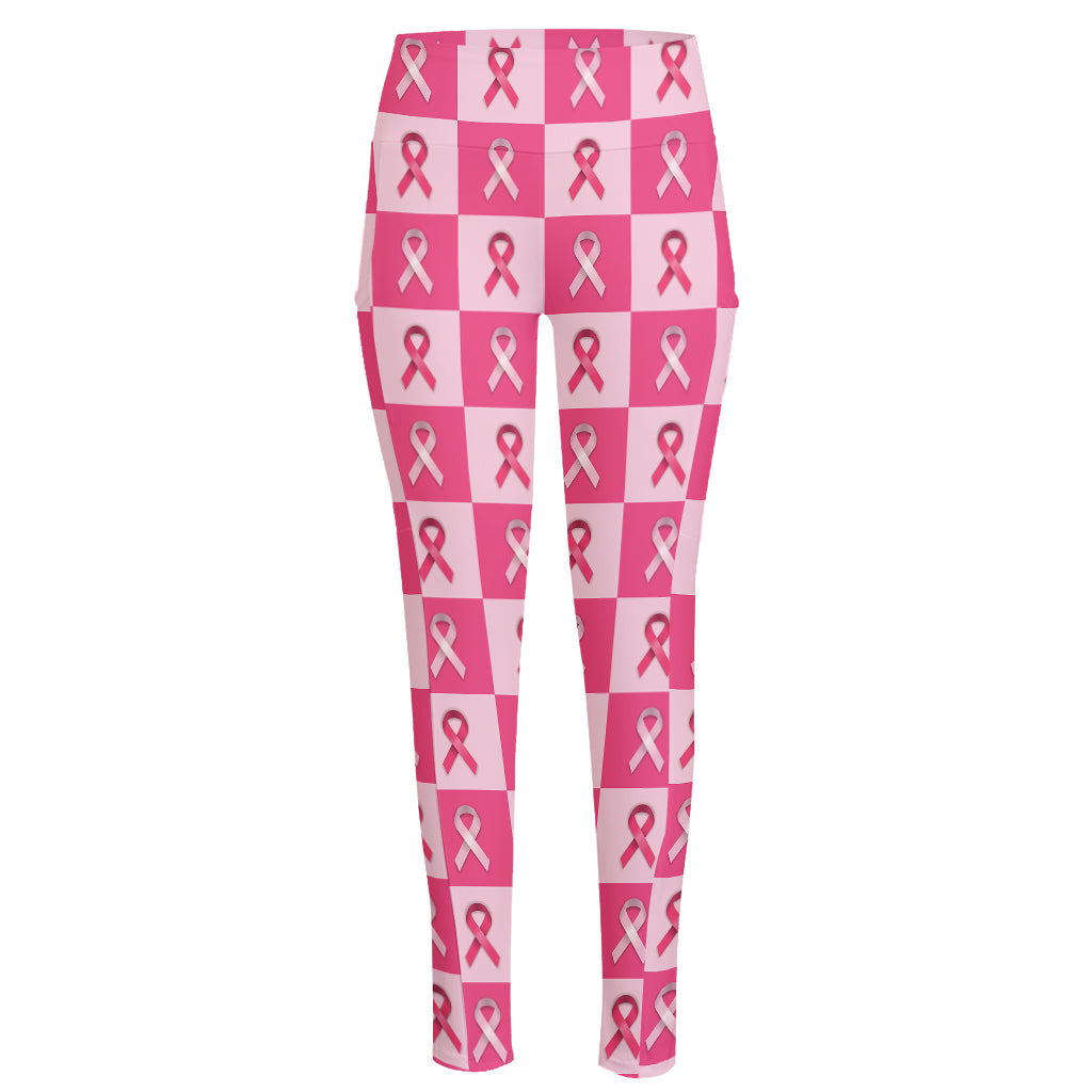 Breast Cancer Awareness Pattern Print High-Waisted Pocket Leggings