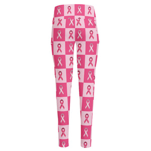 Breast Cancer Awareness Pattern Print High-Waisted Pocket Leggings