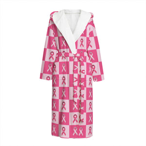 Breast Cancer Awareness Pattern Print Hooded Bathrobe