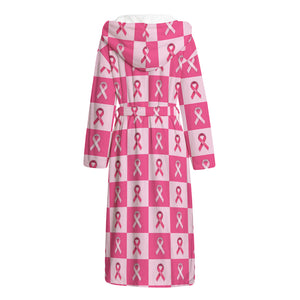 Breast Cancer Awareness Pattern Print Hooded Bathrobe