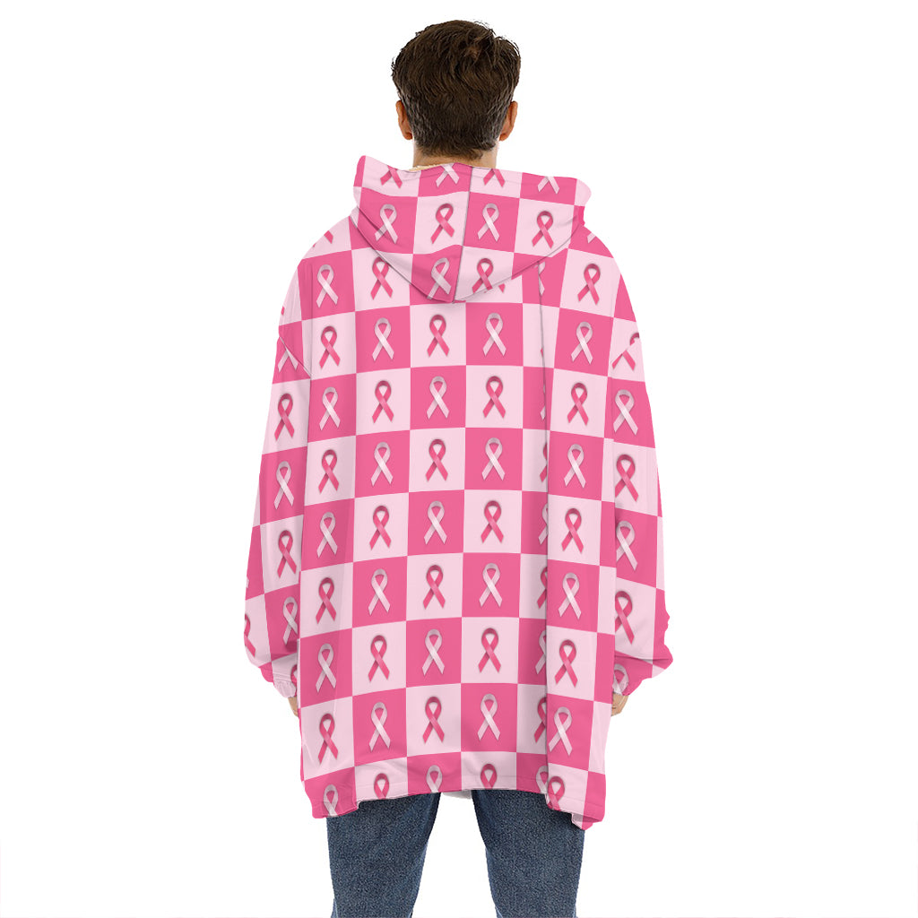 Breast Cancer Awareness Pattern Print Hoodie Blanket