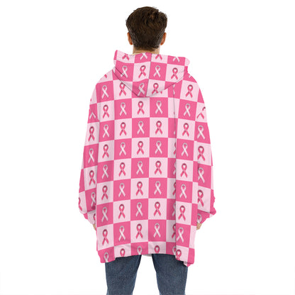 Breast Cancer Awareness Pattern Print Hoodie Blanket