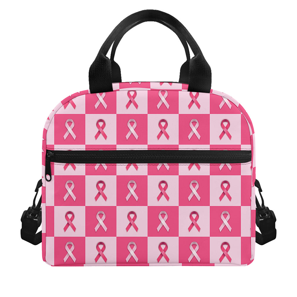Breast Cancer Awareness Pattern Print Insulated Lunch Bag