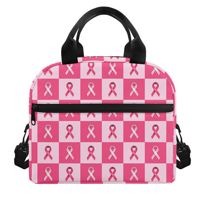 Breast Cancer Awareness Pattern Print Insulated Lunch Bag