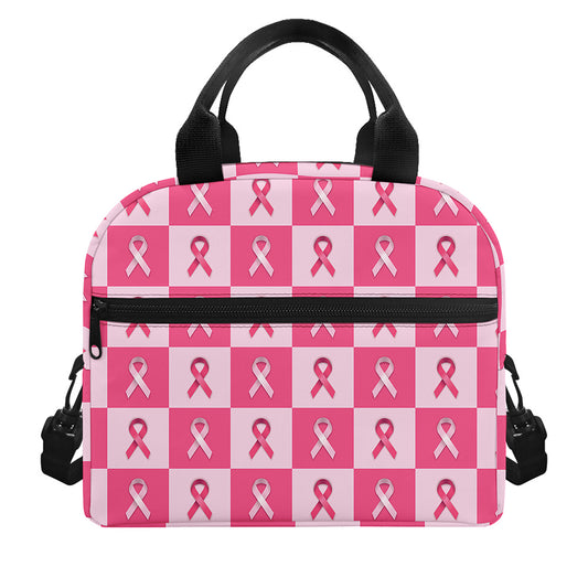 Breast Cancer Awareness Pattern Print Insulated Lunch Bag