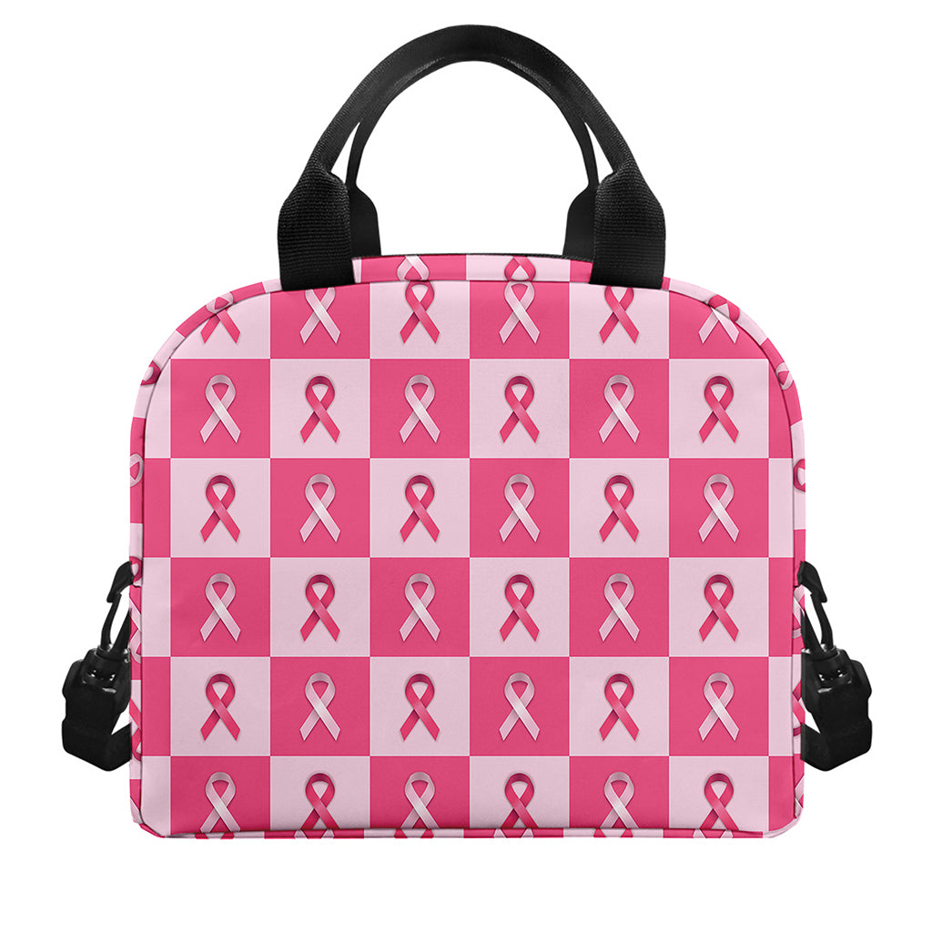 Breast Cancer Awareness Pattern Print Insulated Lunch Bag