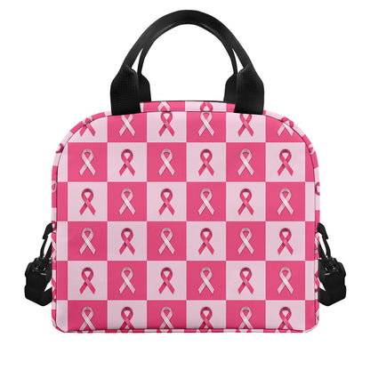 Breast Cancer Awareness Pattern Print Insulated Lunch Bag