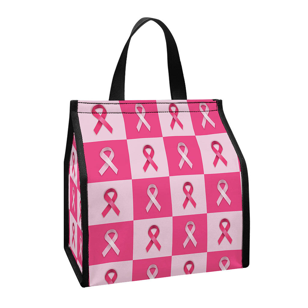Breast Cancer Awareness Pattern Print Insulated Lunch Tote