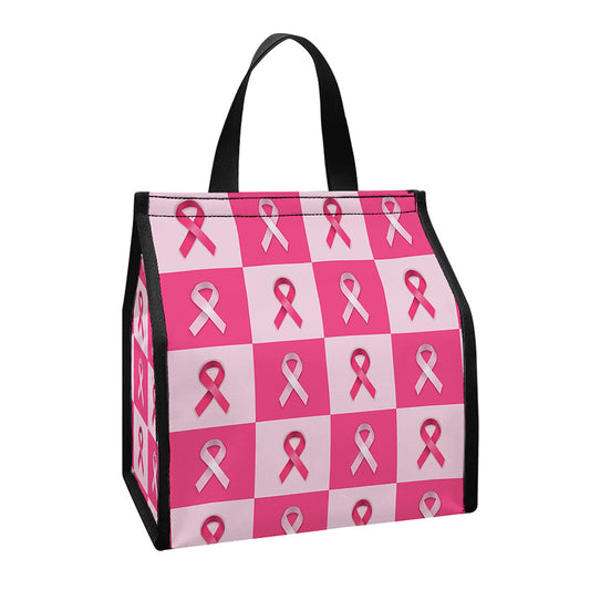 Breast Cancer Awareness Pattern Print Insulated Lunch Tote