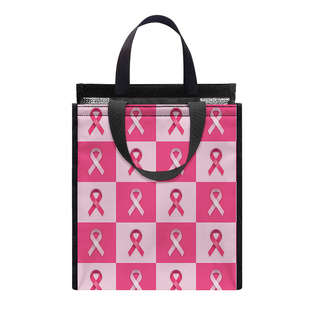 Breast Cancer Awareness Pattern Print Insulated Lunch Tote