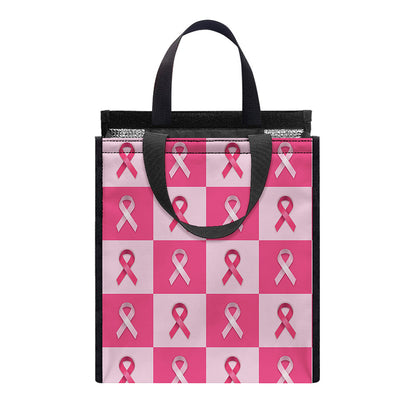 Breast Cancer Awareness Pattern Print Insulated Lunch Tote