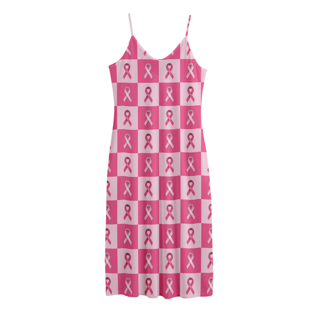 Breast Cancer Awareness Pattern Print Jersey Midi Cami Dress